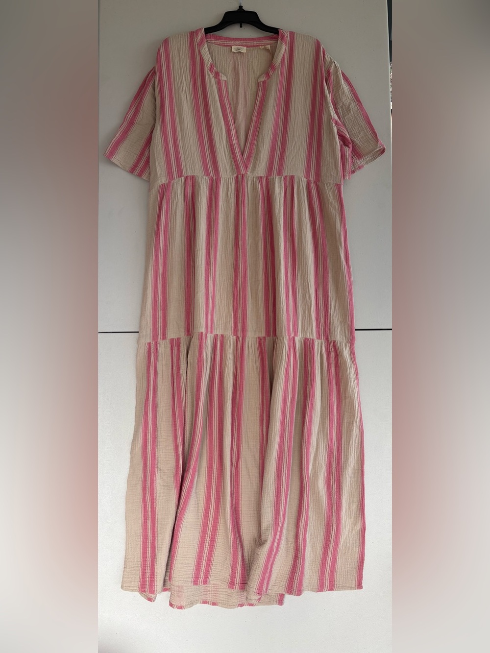 Faherty Pink and Cream Dune Cotton Gauze Wesley Dress in Medium